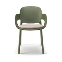 Fauteuil de salle à manger avec coussin d'assise en tissu fixe, coque en technopolymère post-consommation, fauteuil pour restaurant, hôtel, café, fabriqué en Italie