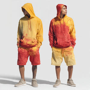 Drop Shoulder Tie Dye Sublimación Hood Top Jogger Set Hombres Invierno Drop Shoulder Hoodie Acid Wash Baggy Jogger Shorts Set Hombres - Product Image 2