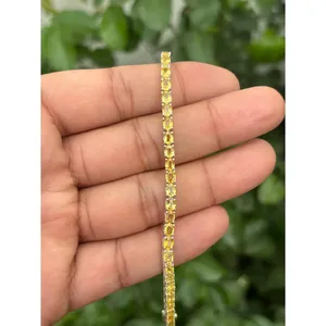 Natural Yellow Sapphire Oval Cut 10 Carat Rhodium Plated Fashion Tennis <b>Bracelet</b> <b>925</b> Sterling <b>Silver</b> Handmade Fine Gemstone - Product Image 1