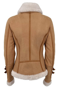Veste en cuir d'agneau et fourrure de mouton pour femmes en gros, personnalisée, épaisse, avec fermeture éclair, chaude pour l'hiver, décontractée - Product Image 5