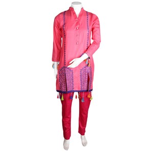 Traje de Algodón de 2 Piezas Bordado para Mujer - Rosa - Product Image 3