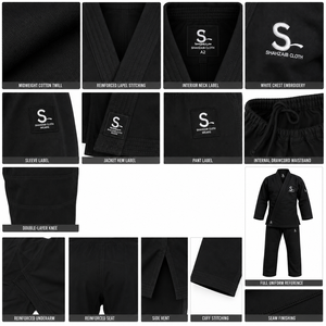 Kimono de karaté noir personnalisé avec logo, unisexe adulte, en sergé de coton mi-lourd, antibactérien, respirant, pour entraînement d'arts martiaux, OEM - Product Image 2