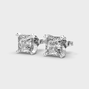 IGI Certified Princess Cut Lab Grown Diamond Stud <b>Earrings</b> Solid 925 Sterling Silver Solitaire Princess Diamond <b>Earrings</b> - Product Image 2