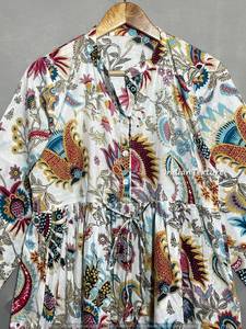 Robe Blouson Vintage en Coton Imprimé à la Main, Style Skater, Silhouette Trapèze, Taille Naturelle, Lavable - Product Image 5