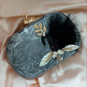 Hecho a mano resina acrílica diseñador embrague oro enlace perla diamantes de imitación mariposa diseño señora Vintage boda fiesta - Product Image 1