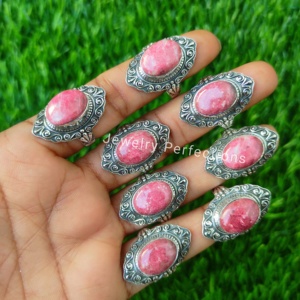 แหวนมาร์คีสเตอร์ลิงเงินแท้อัญมณีอัญมณีอัญมณีอัญมณีอัญมณี Thulite สีชมพูแบบดั้งเดิมขายส่ง925 - Product Image 4