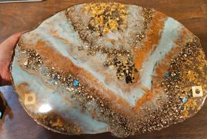 Plateau en résine à paillettes bleues de qualité supérieure Plateau fait main brillant élégant pour la décoration intérieure Table basse et l'organisation de l'Inde - Product Image 3