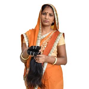 Vente en gros Remy cuticule alignée vendeur vierge couleur noire faisceaux droits Machine double trame cheveux humains temple indien - Product Image 1