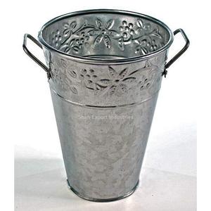 Maceta de jardín de metal galvanizado con cubo de flores con acabado antiguo de cobre en forma redonda para uso en interiores y exteriores - Product Image 6