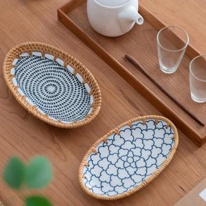 La mejor opción Bandeja de ratán nácar de forma redonda con mopa Mimbre de ratán hecho a mano hecho de Vietnam - Product Image 2