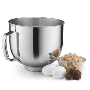 立式搅拌机备件5QT搅拌机碗，带手柄不锈钢碗附件，用于4.5-5QT倾斜头立式搅拌机