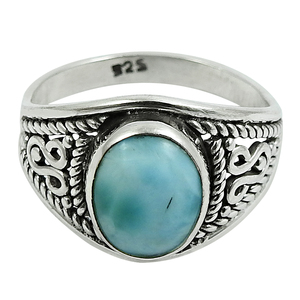 À la mode Top Vente 925 Solide Sterling Silver Fine Jewelry Ring Natural Larimar Gemstone Ring For Birthday Gift Jewelry Supplier - Product Image 1