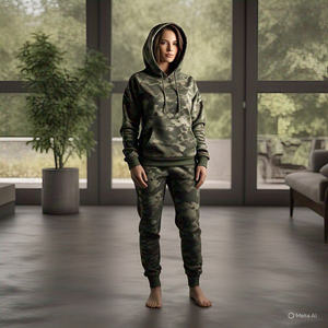 Conjunto Deportivo de Dos Piezas para Mujer, Sudadera con Capucha y Pantalones Deportivos, Estampado de Camuflaje por Sublimación, Invierno, Ecológico, Tela Gruesa de 380 GSM - Product Image 2