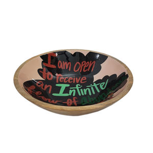 Bol à fruits en bois rond de forme ronde imprimé en émail fini marron pour table maison et hôtels nourriture et collations bols de service faits à la main - Product Image 1