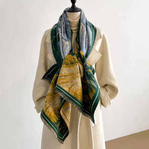 Meilleur 2025 femmes peinture à l'huile Jacquard écharpe Faux cachemire hiver Wrap en polyester matériel - Product Image 1