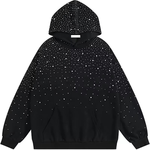 Sweat-shirts pour hommes 100% coton avec strass, mode luxe décontractée streetwear, pull personnalisé, écologique, lourd, épaules tombantes - Product Image 1