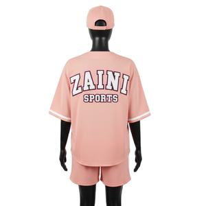 Conjunto de Pantalones Cortos de Béisbol para Mujer, Tela de Malla de Poliéster Ligera de 150 GSM, Panel Lateral Suave Color Durazno, Logotipo Aplicado, Conjuntos para Mujer - Product Image 2