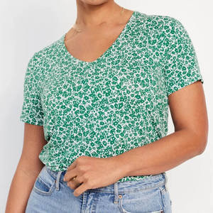 Camisetas informales de alta calidad con cuello en V para mujer, tela de lona transpirable de secado rápido, nuevo diseño de algodón 100% - Product Image 1