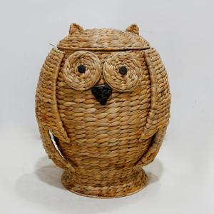 Jacinto de agua Natural en forma de Animal, búho, cestas de lavandería artesanales sostenibles hechas a mano con tapa para arte y decoración del hogar - Product Image 1