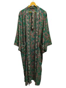 ชุดใส่ในเลานจ์ชุดกิโมโนผ้าไหมยาวถึงข้อเท้าชุดคลุมหลายสีชุดกลางคืนชุดคลุมชุดอินเดียวินเทจผ้าไหมส่าหรีสไตล์วินเทจ - Product Image 3