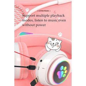 Auricolare Bluetooth On-Ear con figura di gatto e luce della zampa del gattino Bluetooth + auricolare con cavo - Product Image 1