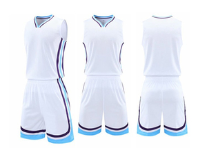 Maillots Polyester Personnalisé Réversible Jeunes Et Adultes Blanc Bleu Maillot De Basketball Pas Cher - Product Image 6