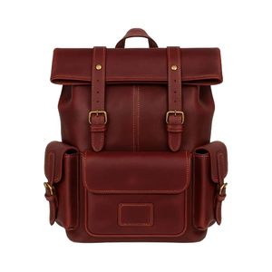 Sac à dos en cuir marron de qualité supérieure avec poches avant et latérales, pour une utilisation quotidienne et en extérieur - Product Image 1