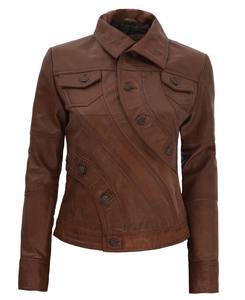 Elegant Girls <b>Long</b> <b>Denim</b> Leather <b>Jacket</b> with Button Closure for Layering Breathable Cotton Filling Professional Looks - Product Image 3