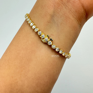 Lab Grown 2.5 Carat Tennis Bracelet Brilliant Cut Diamond 14K <b>Solid</b> <b>Gold</b> Bezel Set Stackable Luxury Unisex Butterfly Shape - Product Image 5
