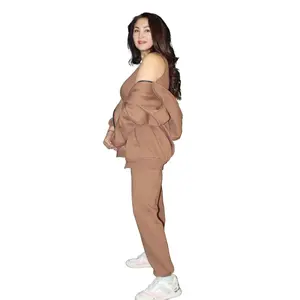 Tracksuit hoodie with zipper in coconut color hood kinguru pockets kashkarse elastic band