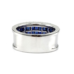 Bague large en or blanc massif 18 carats avec diamant naturel et saphir, qualité supérieure, idéale pour un cadeau de mariage (livraison directe) - Product Image 3