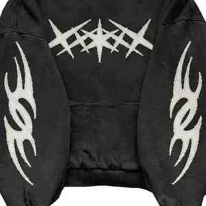 Sudadera con capucha Unisex de algodón de gran tamaño Vintage con estampado de bordado de angustia personalizado de la mejor calidad, Sudadera con capucha francesa lavada con ácido para hombre - Product Image 2