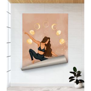 Impresión minimalista en lienzo estilo bohemio: arte de pared con diseño de chica de yoga y fases lunares, póster enrollable - Product Image 1