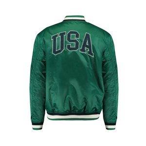 Conçu sur mesure Bomber de baseball universitaire en satin de soie de qualité supérieure pour hommes, veste à col côtelé avec fermeture à bouton pression pour l'hiver - Product Image 2