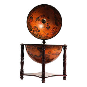 Globe Bar 13 pouces rouge avec support en bois à 4 pieds Armoire à liqueur de style vintage pour la décoration de la maison et du bureau - Product Image 4