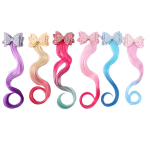 <span class=keywords><strong>Unicorno</strong></span> fiocco per capelli <span class=keywords><strong>accessori</strong></span> per capelli per ragazze per bambini Glitter intrecciato colore sfumato riccio parrucca extension per capelli - Product Image 2