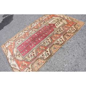 Alfombra de lana turca Vintage Beige roja clásica, diseño de retales de tejido plano de 4,1x6,6 pies para sala de estar, respaldo de látex de 10mm de espesor - Product Image 2