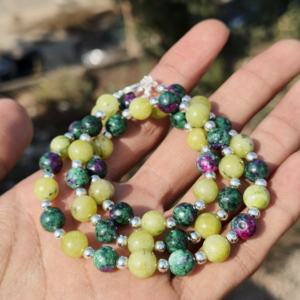 Collier statement en argent sterling avec perles de 8 mm en zoïsite rubis AAA et jade vert, bijoux de mariage en pierres précieuses - Product Image 2