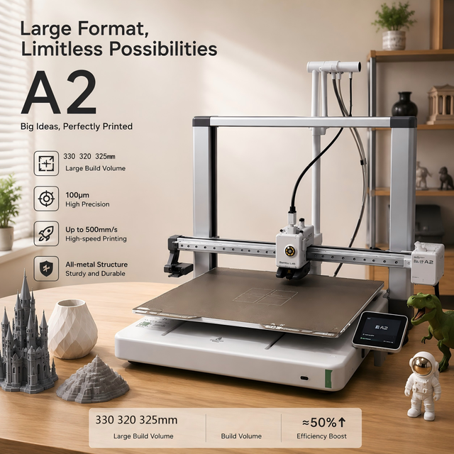 Bamboo Lab A2L Combo Multicolor 3D Printer with Automatic Filament System for Creative Models Prototyping and FDM Printing