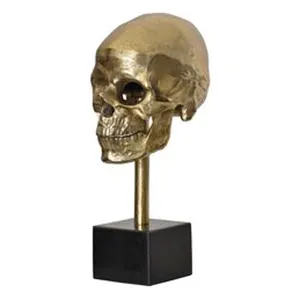 Fabulous Metal Gold Skulls Face on Black Base Autumn Decorative Halloween Objects Quantity Table Top Accents