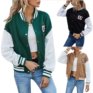 Veste d'université surdimensionnée vintage pour femmes veste de baseball décontractée à manches en cuir respirante en coton veste de baseball décontractée de printemps OEM - Product Image 6