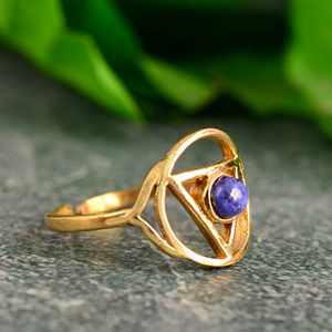 Beat Selling Lapislázuli Piedra preciosa Chakra Forma redonda Latón 925 Anillo de bodas vintage Chapado en oro sólido Mujeres al por mayor - Product Image 2