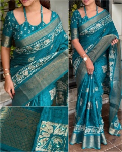 Nouveau 2025 Designer vente chaude élégant incroyable tendance lourd dernière Collection mousseline de coton imprimé avec Zari Jacquard Saree - Product Image 5