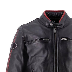 Veste motard coupe ajustée pour homme en cuir véritable noir avec poches zippées Vêtements d'extérieur décontractés ODM Supply - Product Image 3