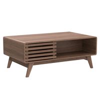 Table basse de style moderne du milieu du siècle avec rangement en bois de noyer, meubles de salon, design cannelé