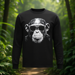 T-shirt promozionale a maniche lunghe con scimmia scimpanzé e occhiali da sole - Product Image 3