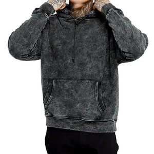 Sweat à capuche surdimensionné pour homme en tissu délavé, streetwear personnalisé, vintage, tissu personnalisé, polaire 380g, imperméable, écologique, avec poche - Product Image 3