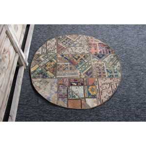 พรมกลมสไตล์ตุรกี ขนาด 3.37x3.37 ฟุต พรมขนสัตว์ลายปะติดสีรุ้งแบบวินเทจ - Product Image 4