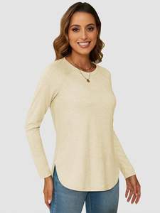 La mejor calidad 100% algodón de gran tamaño camisetas de mujer de manga larga cuello redondo de talla grande servicio OEM venta al por mayor camisetas - Product Image 4