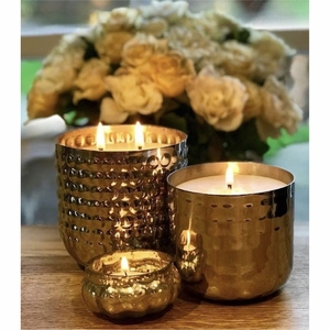 Cera de soja de metal de acero inoxidable votivo acabado dorado moderno hogar decorativo personalizado de alta calidad cobre martillado vela tarro - Product Image 1